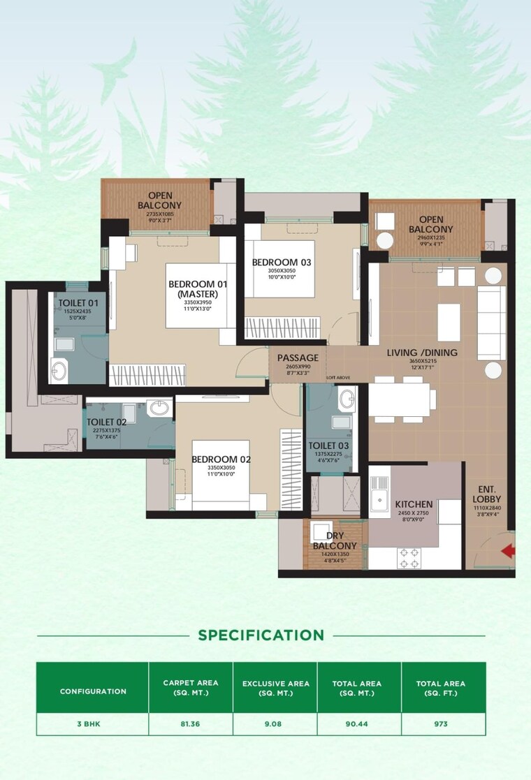 Floor Plan, godrej-woodsville 3 Bedroom 955 Sq.Ft. Apartment In Hinjewadi Pune 9515152