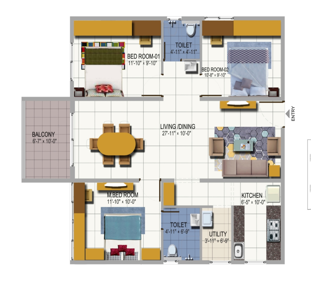 2.5 BHK 1353 Sq.Ft. Apartment in Urbanrise On Cloud 33