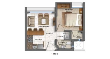 Floor Plan in 1 BHK Apartment at Lodha Crown Quality Homes, Majiwada – for Rent