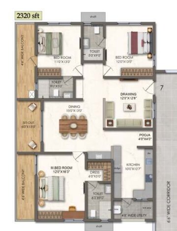 Floor Plan in 3 BHK Apartment at Lansum EL Palacio, Puppalaguda – for Sale