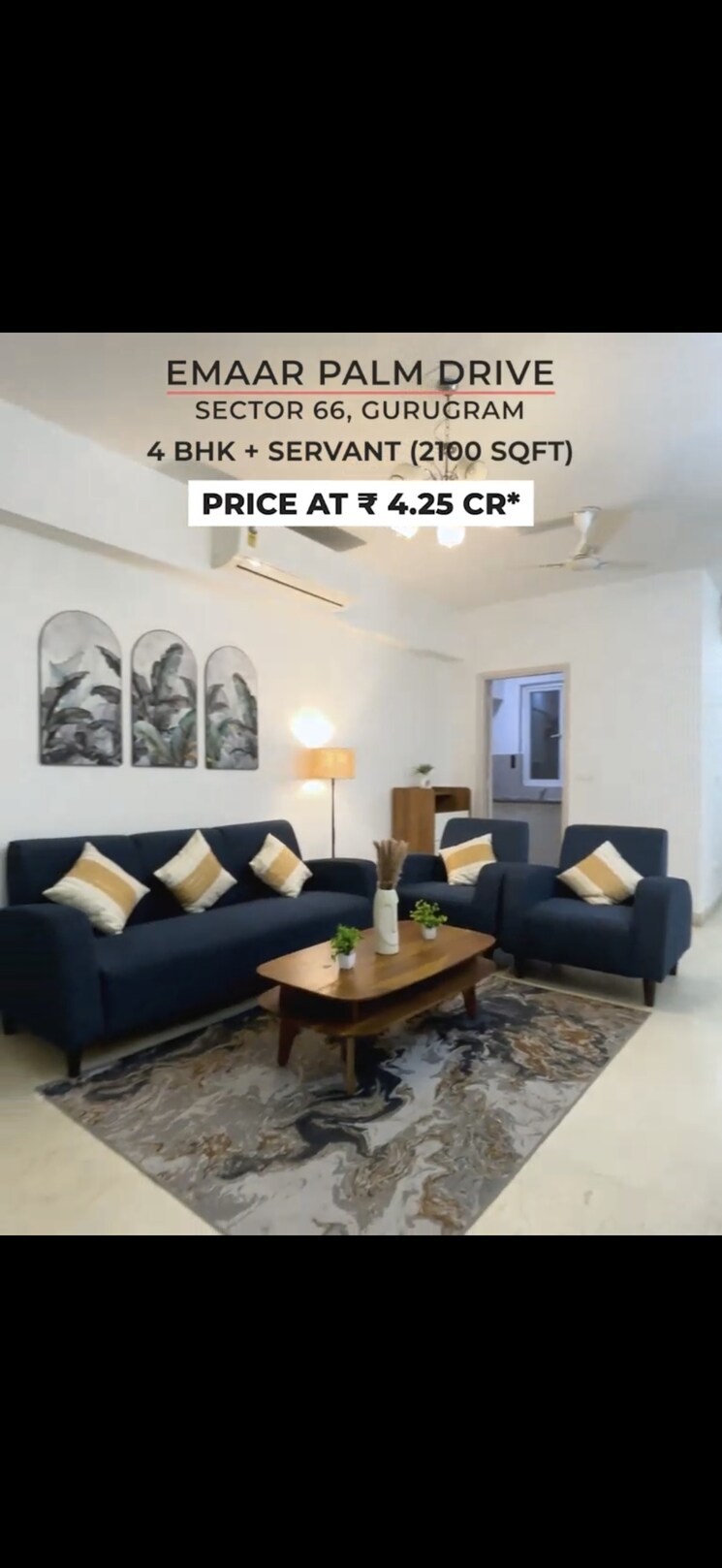 Living Room, emaar-the-palm-drive-palm-studios 3 Bedroom 2100 Sq.Ft. Apartment In Sector 66 Gurgaon 9521559