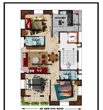 Floor Plan in 3 BHK Apartment at Southern Avenue – for Sale