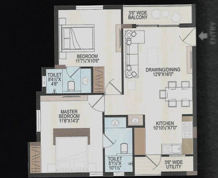 Floor Plan, alkapoor 3 Bedroom 1348 Sq.Ft. Apartment In Alkapoor Hyderabad 9522024