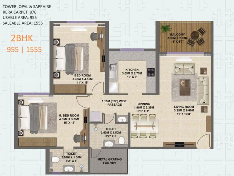 Floor Plan, shreeji-divine 2 Bedroom 955 Sq.Ft. Apartment In Kharghar Sector 36 Navi Mumbai 9522184