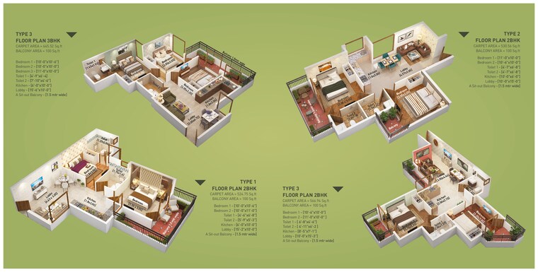 Floor Plan, breez-global-heights-89 3 Bedroom 745 Sq.Ft. Apartment In Sector 89 Gurgaon 9523690