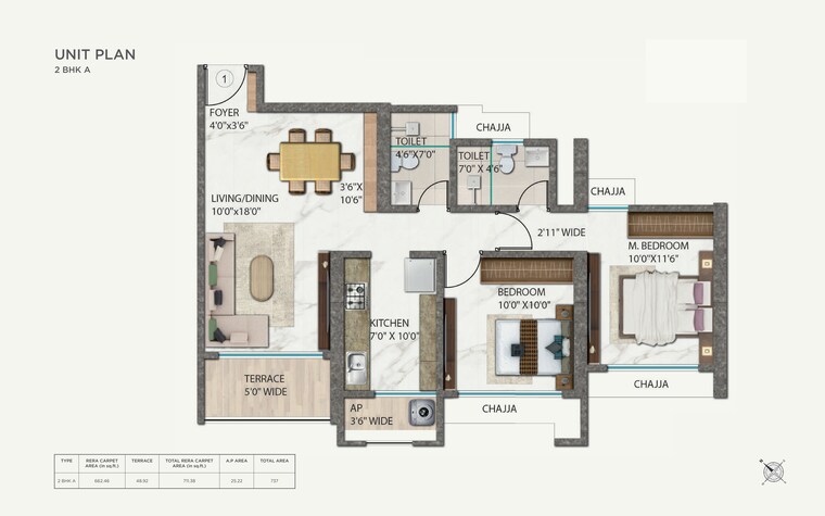 Floor Plan, ellora-rainbow-life 2 Bedroom 672 Sq.Ft. Apartment In Rohinjan Navi Mumbai 9524207