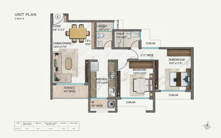 Floor Plan, ellora-rainbow-life 2 Bedroom 672 Sq.Ft. Apartment In Rohinjan Navi Mumbai 9524207