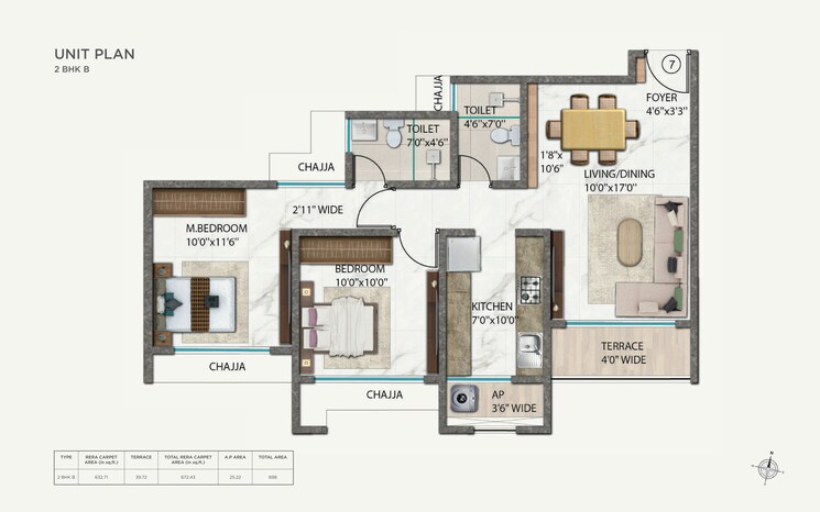 Floor Plan, ellora-rainbow-life 2 Bedroom 672 Sq.Ft. Apartment In Rohinjan Navi Mumbai 9524207