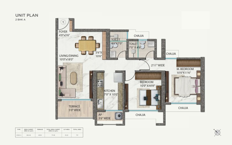 Floor Plan, ellora-rainbow-life 2 Bedroom 711 Sq.Ft. Apartment In Rohinjan Navi Mumbai 9524747