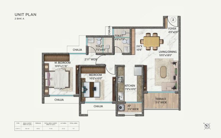 Floor Plan, ellora-rainbow-life 2 Bedroom 711 Sq.Ft. Apartment In Rohinjan Navi Mumbai 9524747
