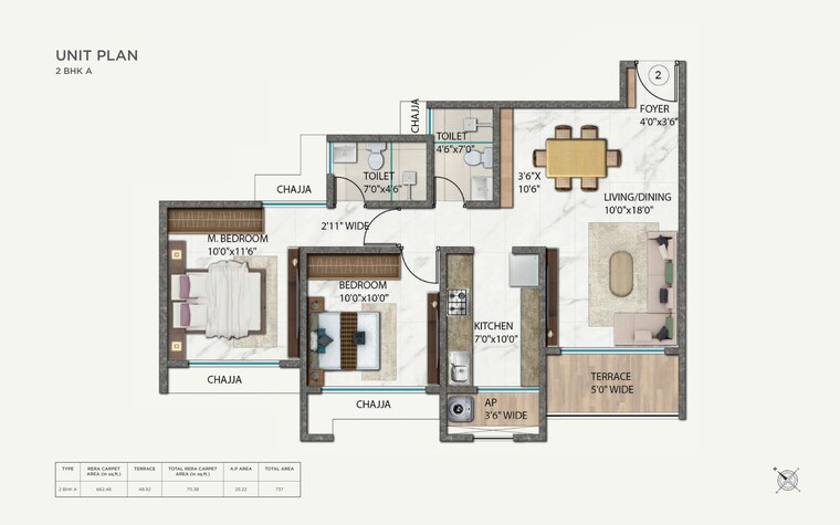 Floor Plan, ellora-rainbow-life 2 Bedroom 711 Sq.Ft. Apartment In Rohinjan Navi Mumbai 9524747