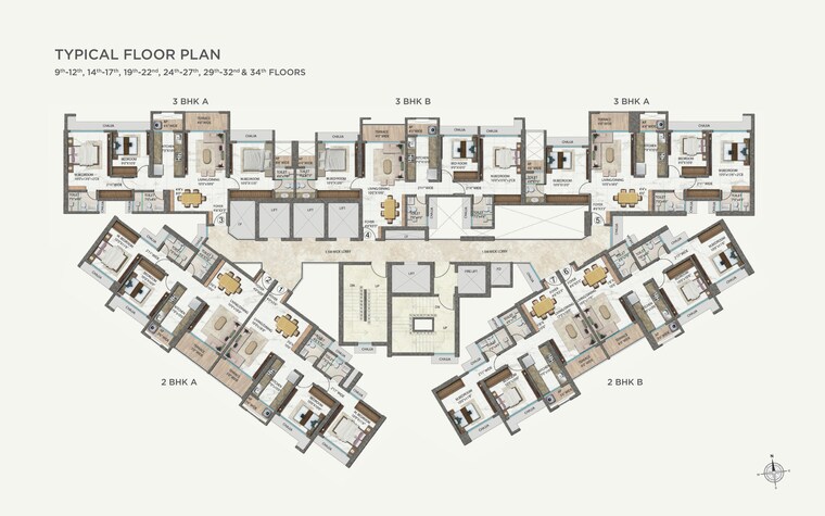 Floor Plan, ellora-rainbow-life 3 Bedroom 875 Sq.Ft. Apartment In Rohinjan Navi Mumbai 9524819