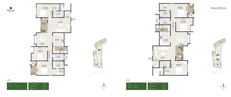 Floor Plan, vajram-vivera 3 Bedroom 2069 Sq.Ft. Apartment In Kogilu Bangalore 9529408