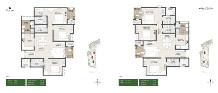 Floor Plan, vajram-vivera 3 Bedroom 2069 Sq.Ft. Apartment In Kogilu Bangalore 9529408