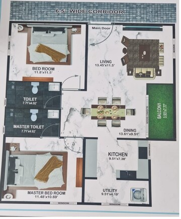 Floor Plan in 2 BHK Apartment at Profound Symphony, Jigani – for Rent