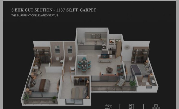 Floor Plan, moshi pradhikaran 3 Bedroom 1137 Sq.Ft. Apartment In Moshi Pradhikaran Pune 9535700