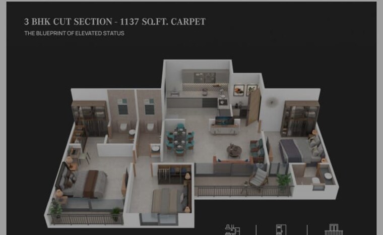 Floor Plan, moshi pradhikaran 3 Bedroom 1137 Sq.Ft. Apartment In Moshi Pradhikaran Pune 9535700