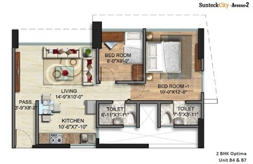 Floor Plan in 2 BHK Apartment at Sunteck Avenue 2, Goregaon West – for Sale