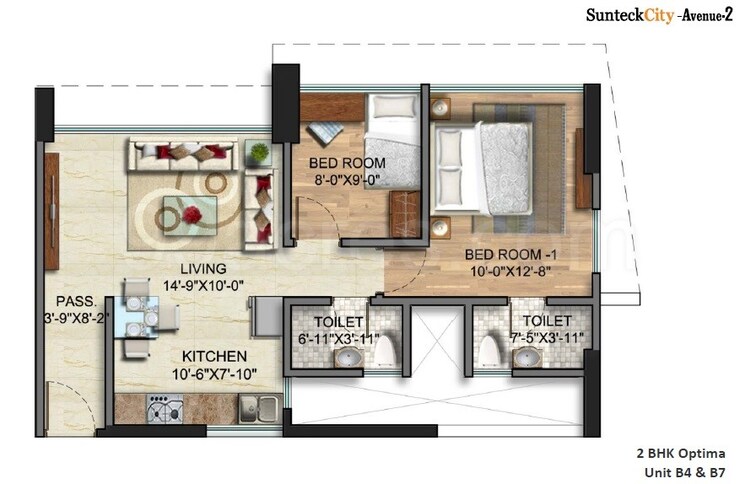Floor Plan, sunteck-avenue-2 2 Bedroom 580 Sq.Ft. Apartment In Goregaon West Mumbai 9535736