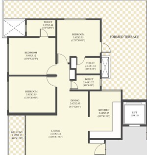 Floor Plan in 3 BHK Apartment at Unique Youtopia, Kharadi – for Rent