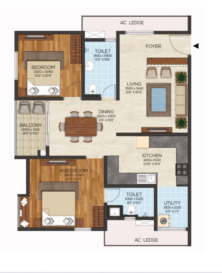 Floor Plan, bollineni-bion 2 Bedroom 1290 Sq.Ft. Apartment In Kothaguda Hyderabad 9540652