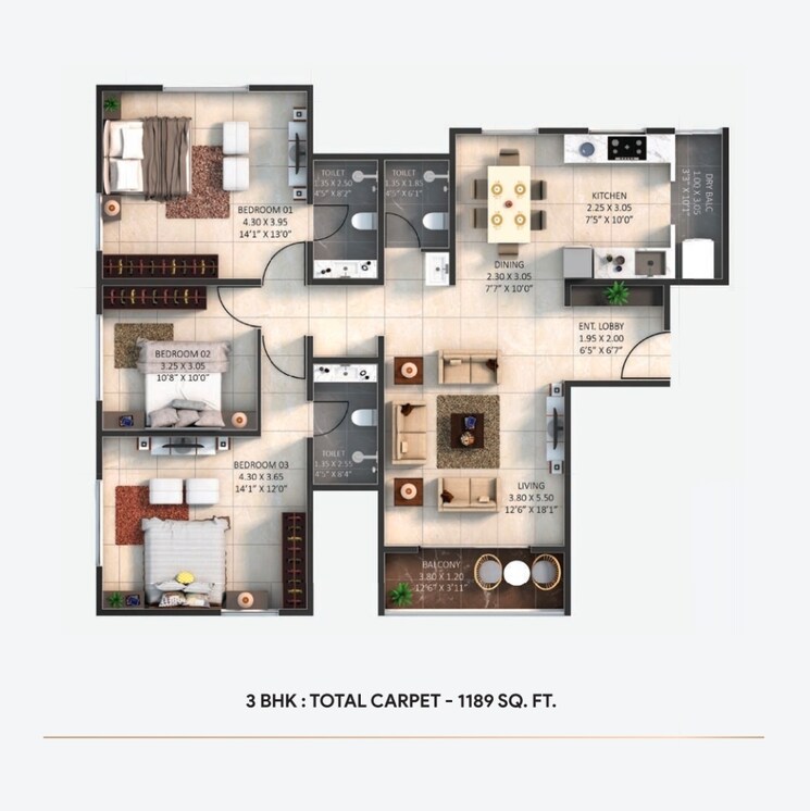 Floor Plan, belvalkar-yoganand-park 3 Bedroom 1189 Sq.Ft. Apartment In Kothrud Pune 9541170