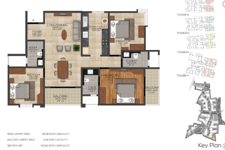 Floor Plan, brigade-cornerstone-utopia-serene 3 Bedroom 1645 Sq.Ft. Apartment In Varthur Bangalore 9541723