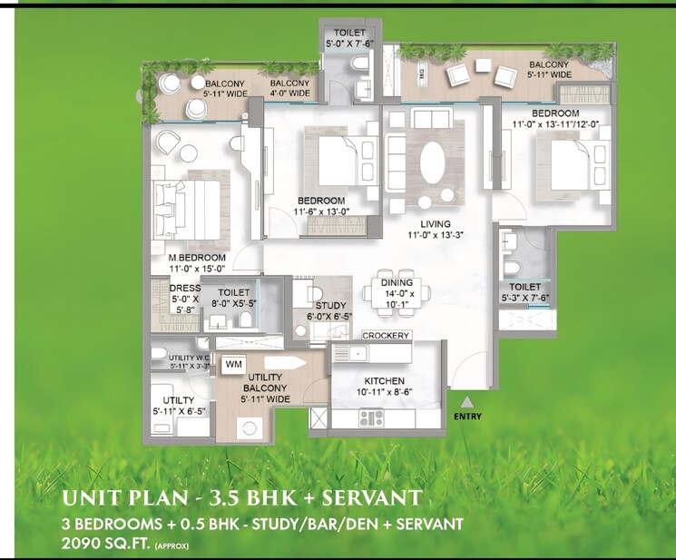 Floor Plan, m3m-golf-hills 3.5 Bedroom 2090 Sq.Ft. Apartment In Sector 79 Gurgaon 9544280