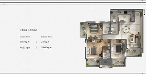 Floor Plan in 3 BHK Apartment at Sector 80 – for Sale