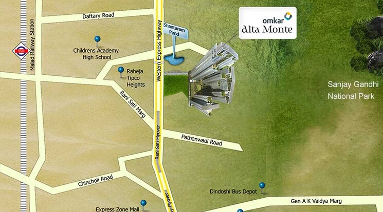 Map Location, omkar-alta-monte 3 Bedroom 1691 Sq.Ft. Apartment In Malad East Mumbai 9548733