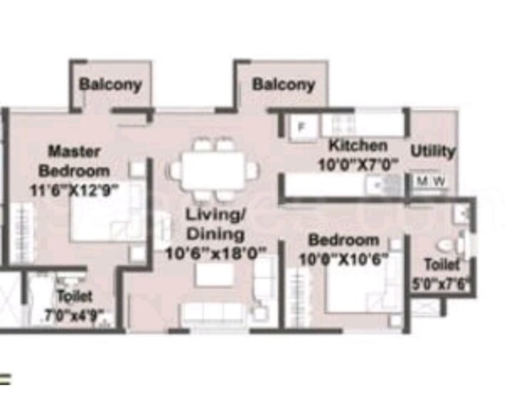 Floor Plan, confident-centaurus 2 Bedroom 945 Sq.Ft. Apartment In Hoskote Bangalore 9550181