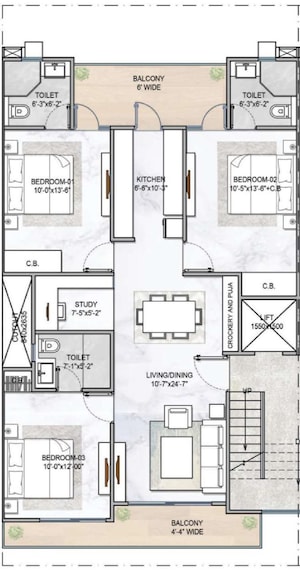 Floor Plan in 3.5 BHK Builder Floor at M3M Soulitude, Sector 89 – for Sale