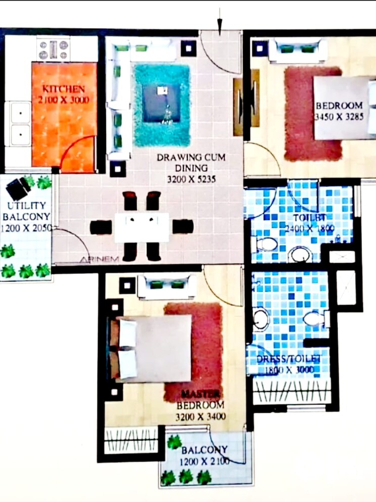 Floor Plan, gomti nagar 2 Bedroom 1000 Sq.Ft. Builder Floor In Gomti Nagar Lucknow 9552897