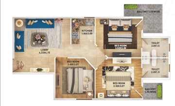 Floor Plan in 3 BHK Apartment at Pyramid Urban Homes 2, Sector 86 – for Rent