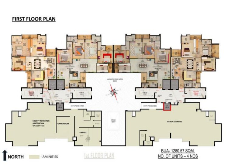 Floor Plan, master canteen area 4 Bedroom 2800 Sq.Ft. Apartment In Master Canteen Area Bhubaneswar 9554115