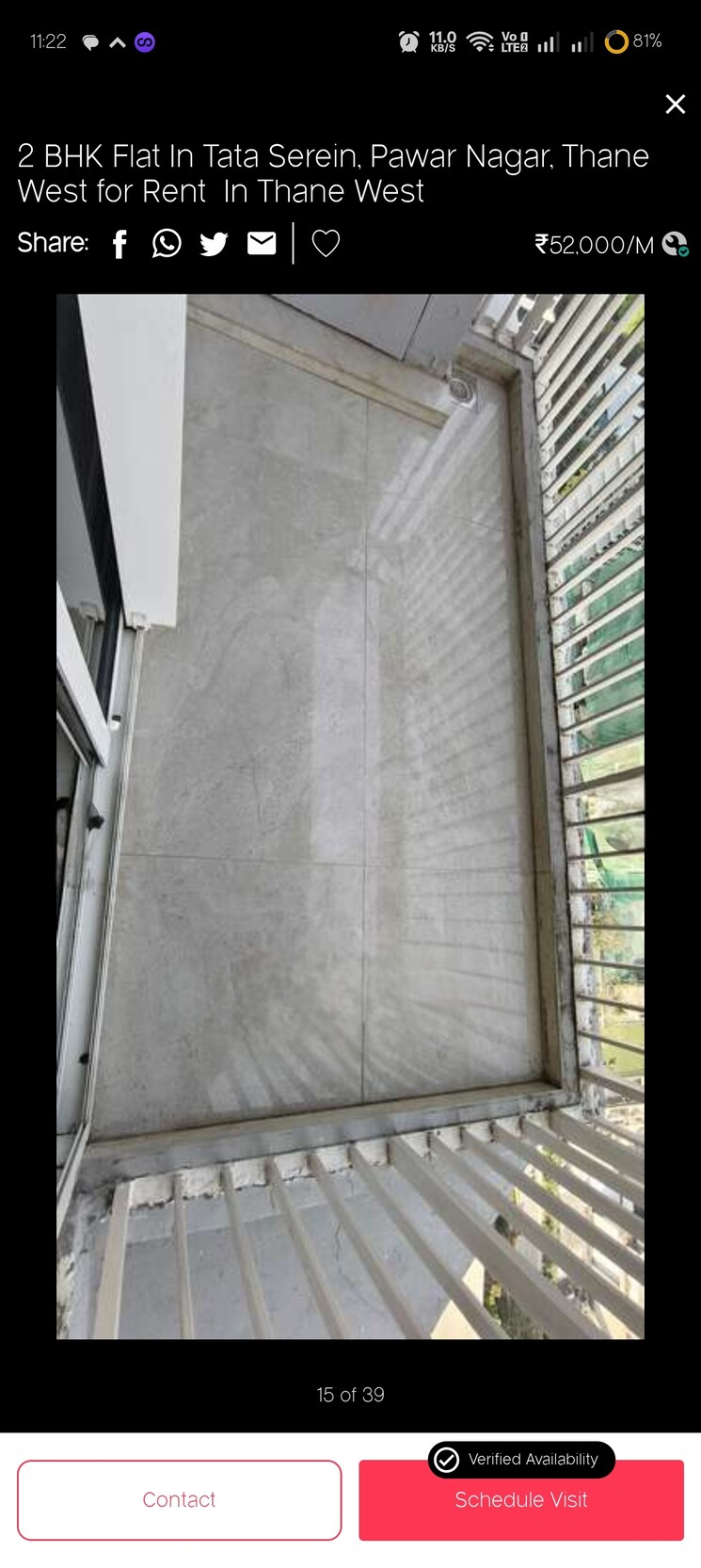 Balcony, tata-serein 2 Bedroom 950 Sq.Ft. Apartment In Pokhran Road No Two Thane 9554443