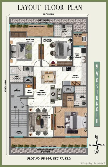 Floor Plan in 3 BHK Builder Floor at BPTP Parklands, Sector 76 – for Sale