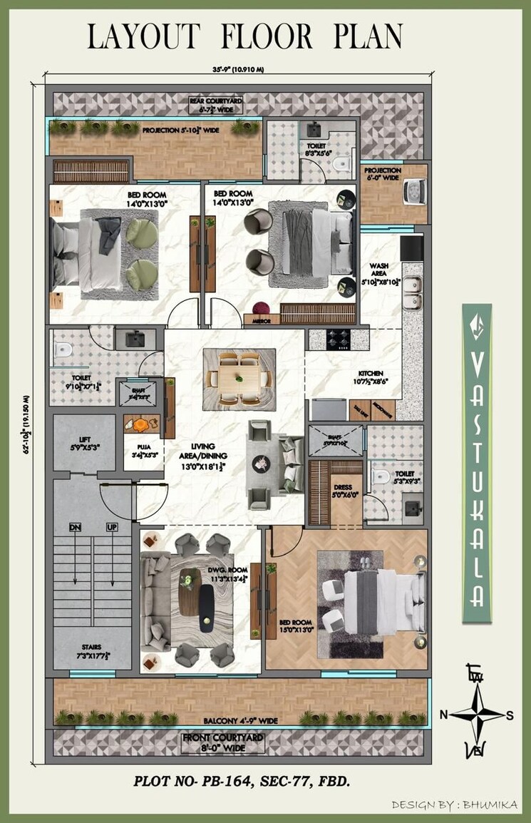 Floor Plan, bptp-parklands 3 Bedroom 250 Sq.Yd. Builder Floor In Sector 76 Faridabad 9555753