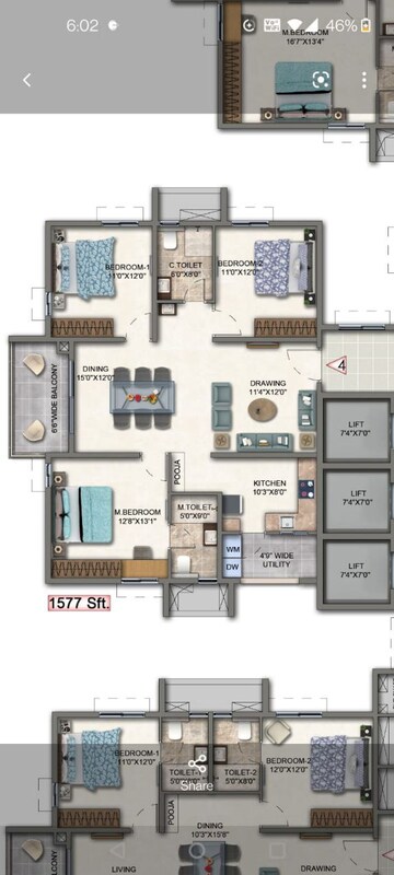 3 BHK Apartment For Sale in Aparna Cyber Heights, Osman Nagar