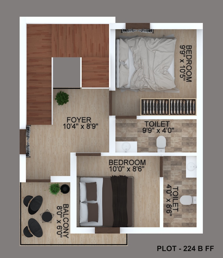 Floor Plan, otthakadai 3 Bedroom 950 Sq.Ft. Villa In Otthakadai Madurai 9558698