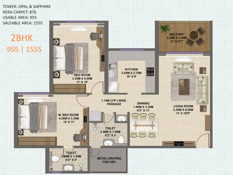 Floor Plan, shreeji-divine 2 Bedroom 874 Sq.Ft. Apartment In Kharghar Sector 36 Navi Mumbai 9559834