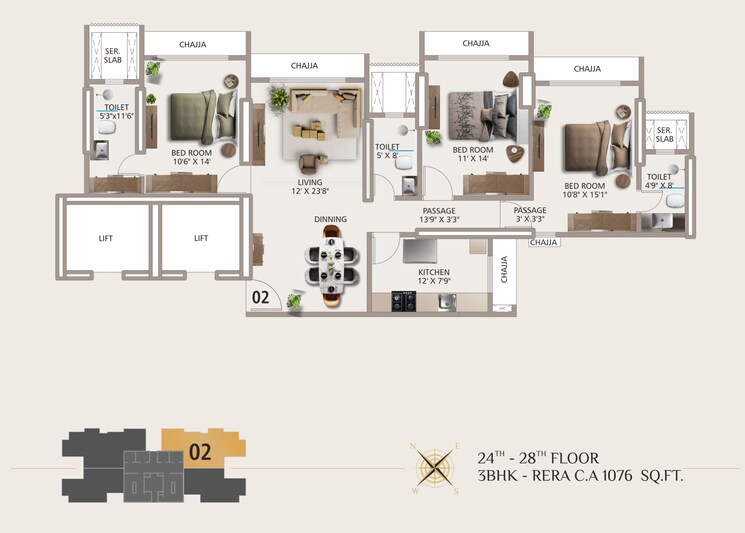 Floor Plan, matunga east 3 Bedroom 1129 Sq.Ft. Apartment In Matunga East Mumbai 9560027