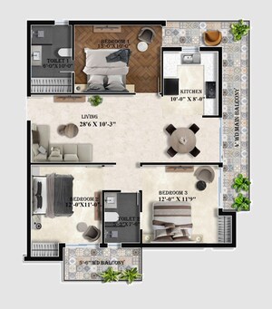 Floor Plan in 3 BHK Apartment at Chhatikara – for Sale