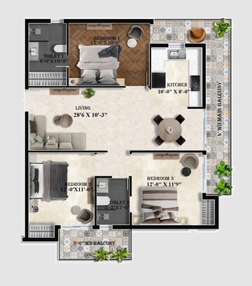 Floor Plan in 3 BHK Apartment at Chhatikara – for Sale