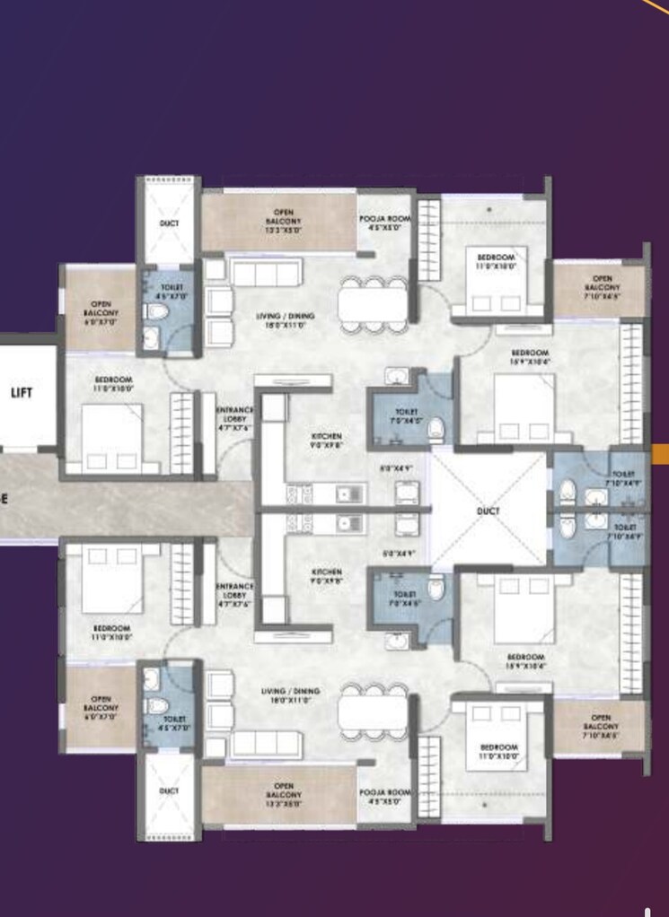 Floor Plan, ar-atlas 3 Bedroom 1058 Sq.Ft. Apartment In Wakad Pune 9570507