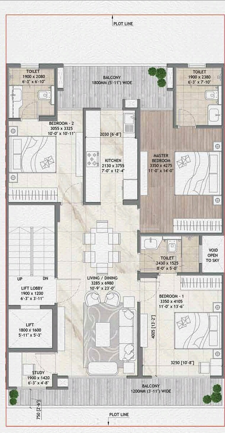 Floor Plan, signature-global-daxin-vistas 3 Bedroom 1550 Sq.Ft. Builder Floor In Bhondsi Gurgaon 9571979