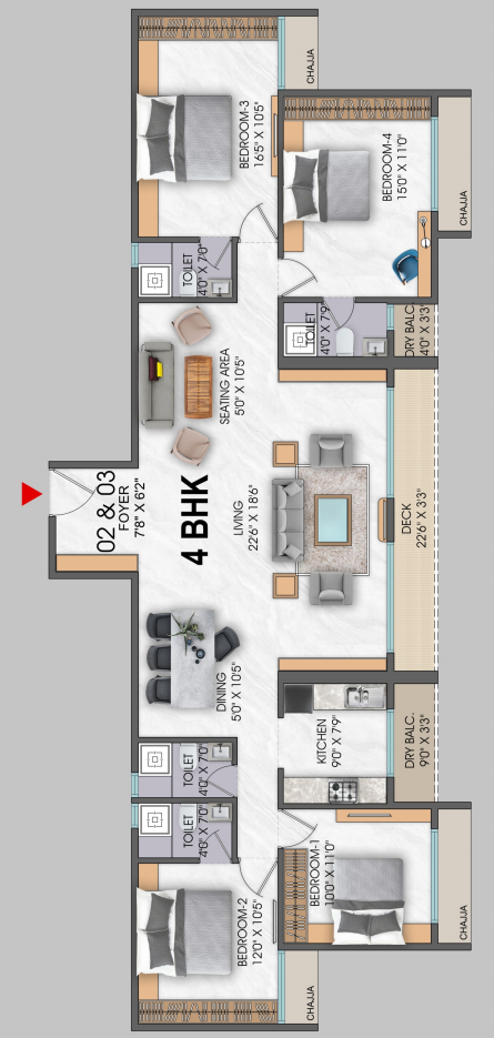 4 BHK 2600 Sq.Ft. Apartment in Neelkamal Gokul