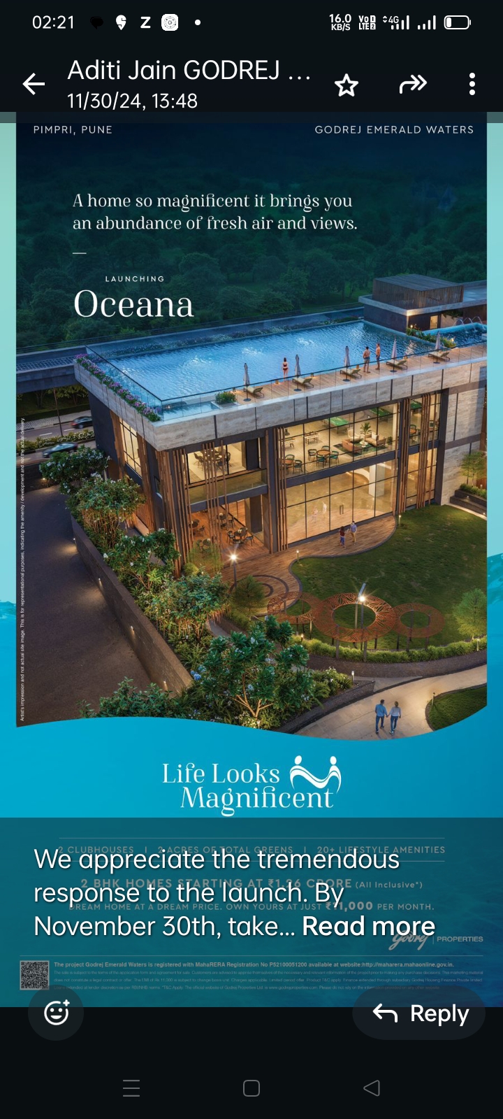 3 BHK + Extra Room Apartment For Sale in Oceana