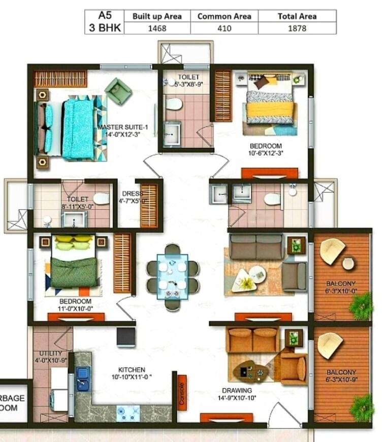 Floor Plan, serilingampally 3 Bedroom 1878 Sq.Ft. Apartment In Serilingampally Hyderabad 9576260