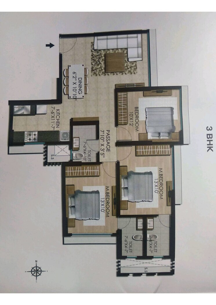 Floor Plan, chandak-stella 3 Bedroom 881 Sq.Ft. Apartment In Goregaon West Mumbai 9579283